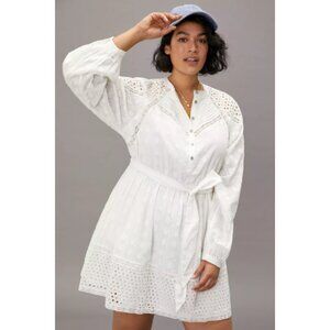 Anthropologie Ophelia Eyelet Mini Dress in White XL